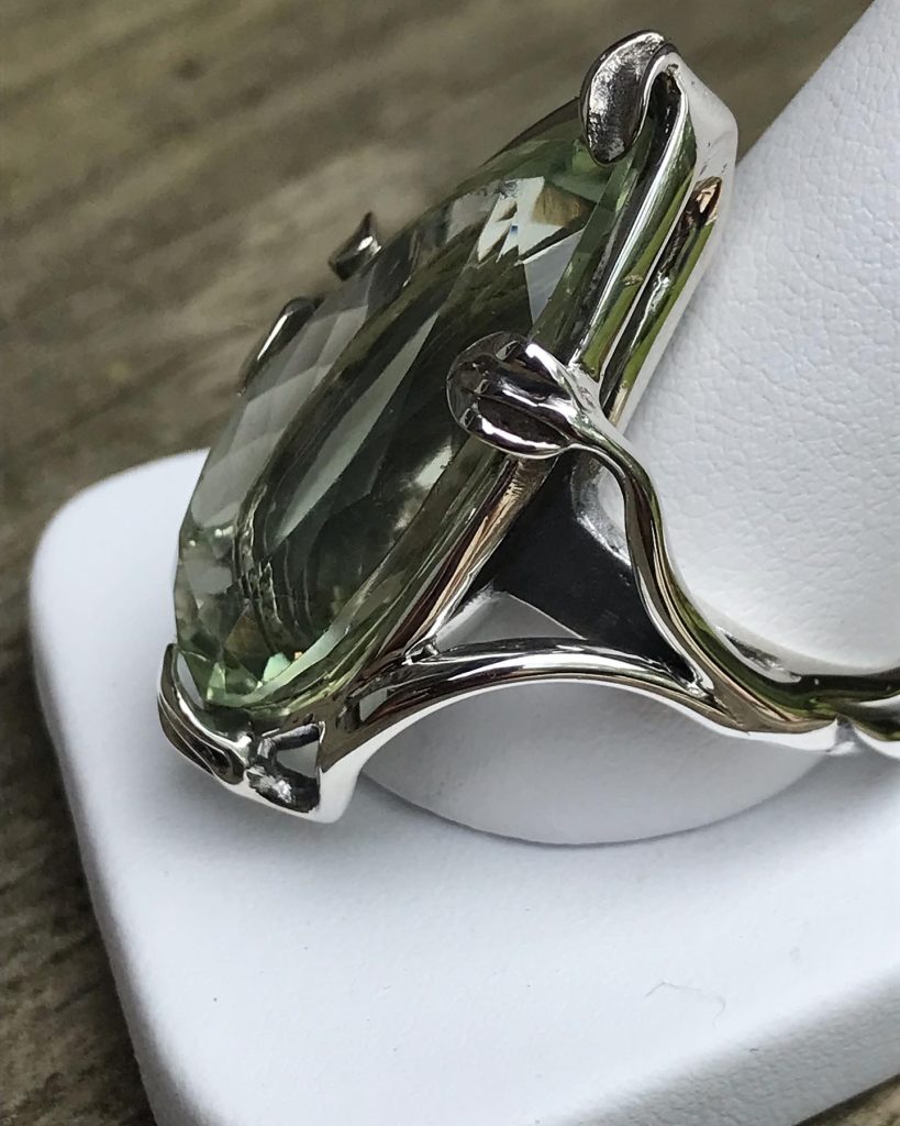 Lori Hart: Sterling silver green amethyst ring.